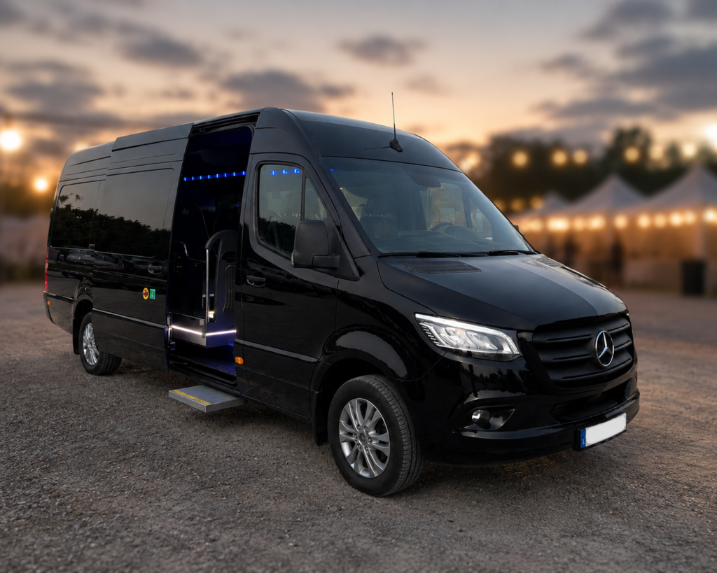 Luxury corporate client transport minibus service in Ibiza for executive events and business travel