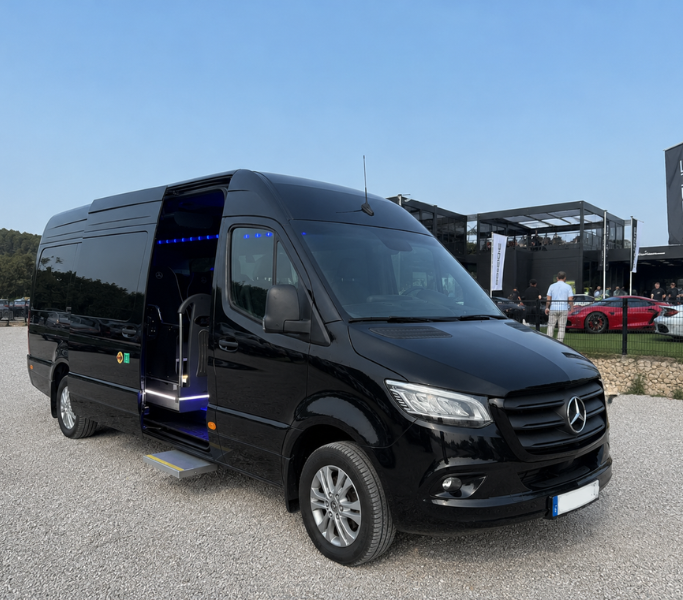 Corporate event transport minibus in Ibiza with VIP executive transfer service